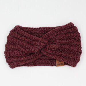 Handmade Hand Knit Burgundy Red Brown Cable Knit Ear Warmer Headband with Twist